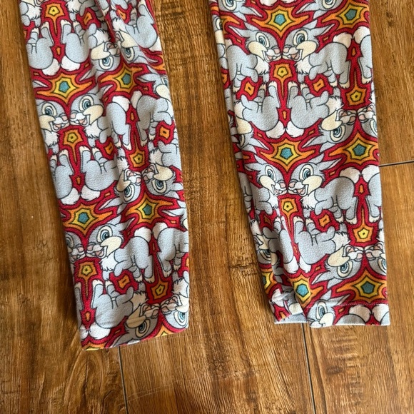 LuLaRoe Girls Leggings Bunny Rabbit Red Yellow Pattern Size Tween - Picture 5 of 7